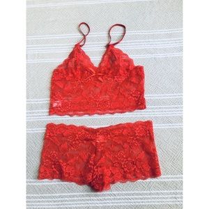Red two piece lingerie set